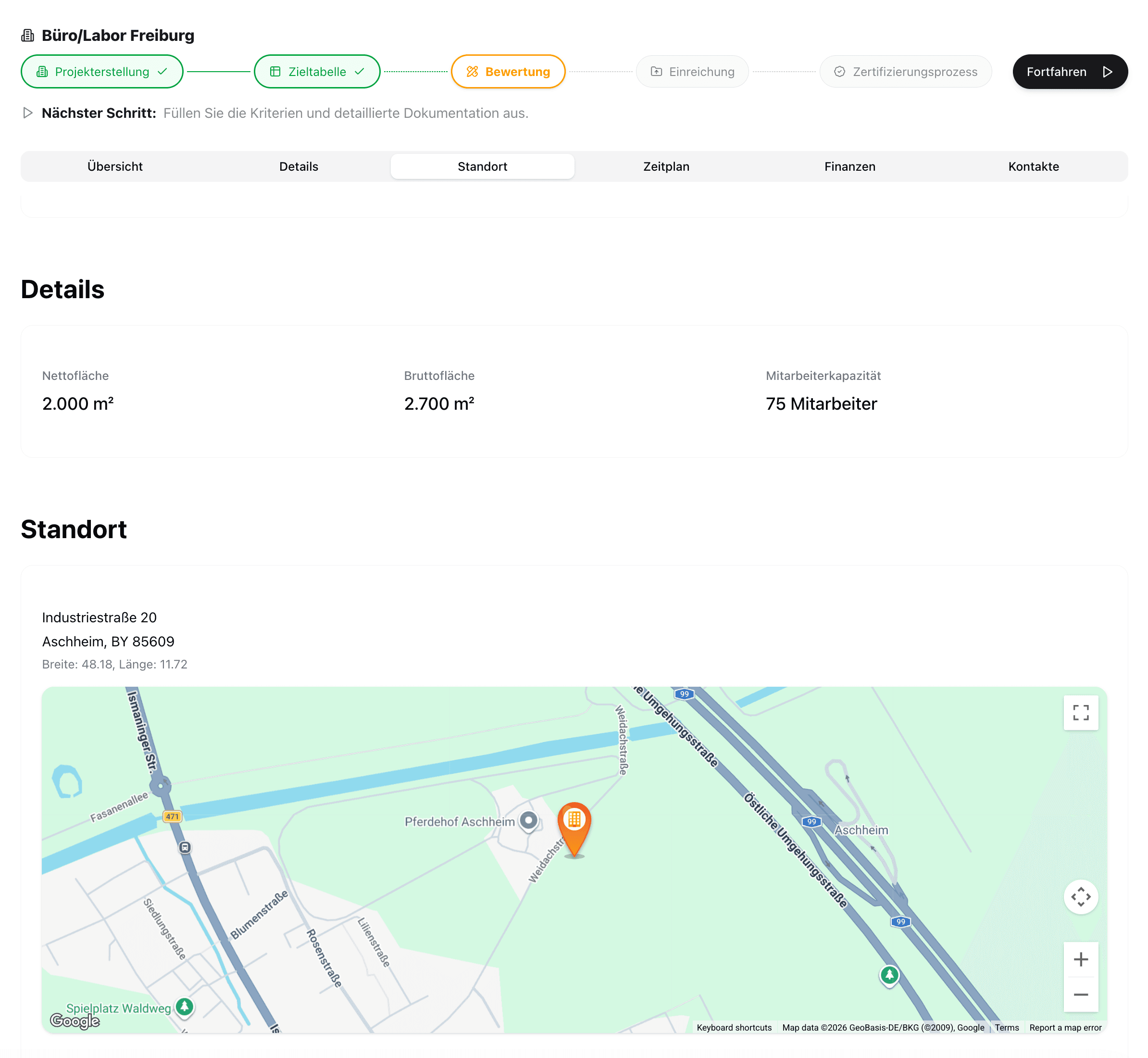 Gebäudedaten und Karte zusammengeführt.